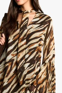 Smock Dresses|Mini Dresses*boohoo Zebra Flare Sleeve Chiffon Smock Dress brown