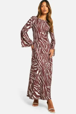 Maxi Dresses|Long Sleeve Dresses*boohoo Zebra Flare Sleeve Maxi Dress brown