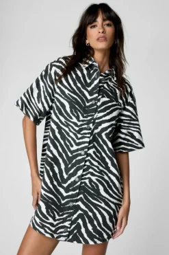 Shirt Dresses*NastyGal Zebra Print Denim Shirt Dress mono