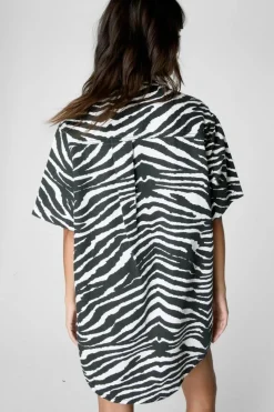 Shirt Dresses*NastyGal Zebra Print Denim Shirt Dress mono