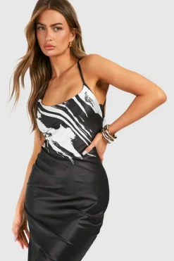 Maxi Dresses*boohoo Zebra Print Tie Back Ruffle Hem Maxi Dress black