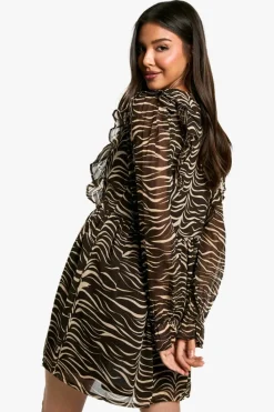 Smock Dresses|Mini Dresses*boohoo Zebra Ruffle Smock Dress black