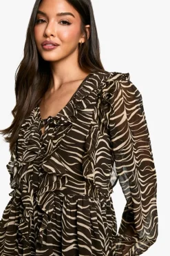 Smock Dresses|Mini Dresses*boohoo Zebra Ruffle Smock Dress black