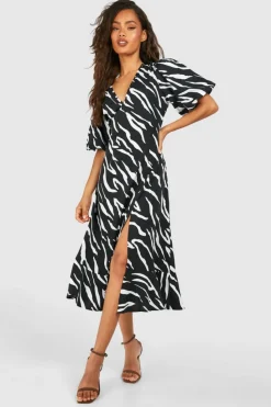 Wrap Dresses*boohoo Zebra Wrap Midaxi Dress black
