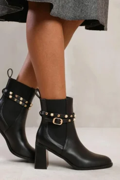 Ankle Boots*Where's That From Zelda' Ankle Boot With Pearl And Stud Detailing Black