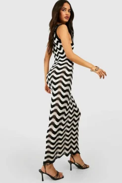 Jumper Dresses|Jumper Dresses*boohoo Zig Zag Crochet Maxi Dress black