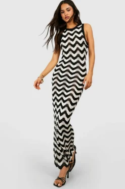 Jumper Dresses|Jumper Dresses*boohoo Zig Zag Crochet Maxi Dress black