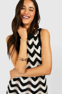 Jumper Dresses|Jumper Dresses*boohoo Zig Zag Crochet Maxi Dress black