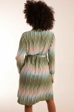 Shirt Dresses*Blue Vanilla Zig Zag Print Shirt Dress Khaki
