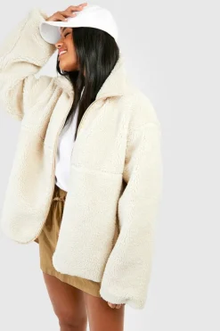 Up To 80% Off Winter Warmers|Teddy Jackets*boohoo Zip Detail Faux Fur Teddy Jacket beige