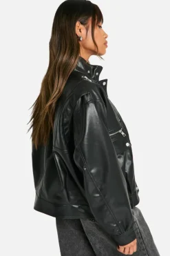 Up To 80% Off Winter Warmers|Bomber Jackets*boohoo Zip Detail Faux Leather Bomber Jacket black