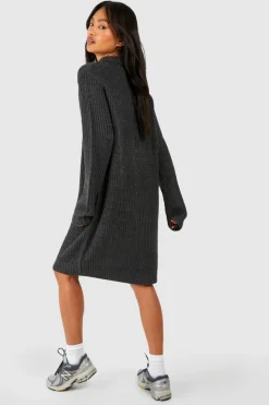Jumper Dresses|Jumper Dresses*boohoo Zip Neck Knitted Mini Jumper Dress charcoal