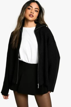 Cardigans*boohoo Zip Through Chunky Knitted Cardigan black