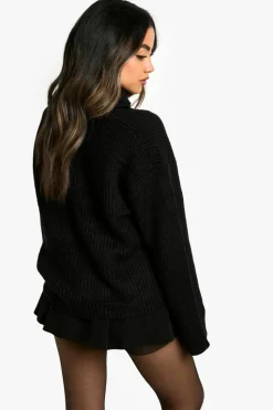 Cardigans*boohoo Zip Through Chunky Knitted Cardigan black