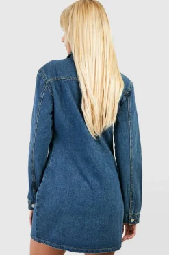 Shirt Dresses*boohoo Zip Through Denim Mini Shirt Dress vintage wash