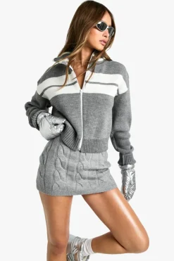 Oversized Jumpers|Jumpers*boohoo Zip Through Oversized Stripe Detail Knitted Jumper grey