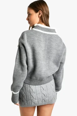 Oversized Jumpers|Jumpers*boohoo Zip Through Oversized Stripe Detail Knitted Jumper grey