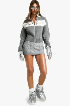 Oversized Jumpers|Jumpers*boohoo Zip Through Oversized Stripe Detail Knitted Jumper grey