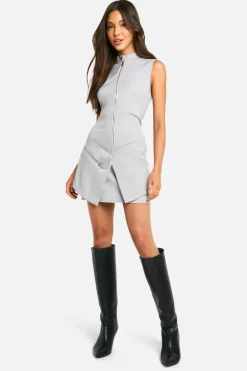 Wrap Dresses|Bodycon Dresses*boohoo Zip Wrap Front Mini Dress grey