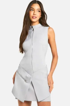 Wrap Dresses|Bodycon Dresses*boohoo Zip Wrap Front Mini Dress grey