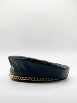 Hats & Gloves|Hats & Gloves*SVNX Zola PU Leather Beret With Metal Chain Detail Gold
