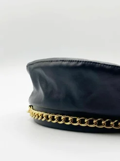 Hats & Gloves|Hats & Gloves*SVNX Zola PU Leather Beret With Metal Chain Detail Gold